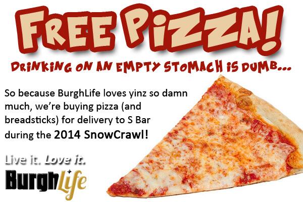 BurghLife's tweet photo. FREE PIZZA>>>BurghLife's buying pizza (&amp; breadsticks) for #SnowCrawl 2014! @southsidepgh @ItsFreeBurgh @sbarpgh http://t.co/16ODJ0DdC2