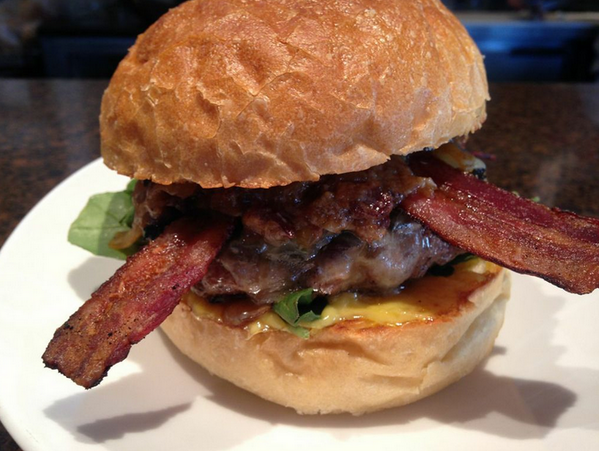 TuliBistro's tweet photo. All Hail #Bacon: our #SacBaconFest philosophy and the name of our 7oz Ground Beef &amp; Bacon Burger! http://t.co/06HK9HG7h6