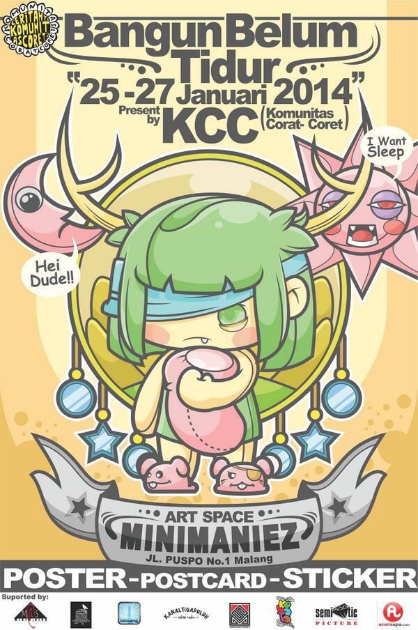 Coretan45's tweet image. sebuah karya asooy, dari kakak @chikiniville sebuah pameran Poster, Sticker dan Postcard #bangunbelumtidur