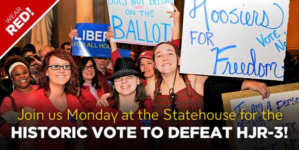 freedom_indiana's tweet photo. We're packing the Capitol on Monday to #StopHJR3! Join us & please RT: http://t.co/uCD0xT3G6a #HJR3 #INLegis #lgbt http://t.co/RiPnO8gGrB