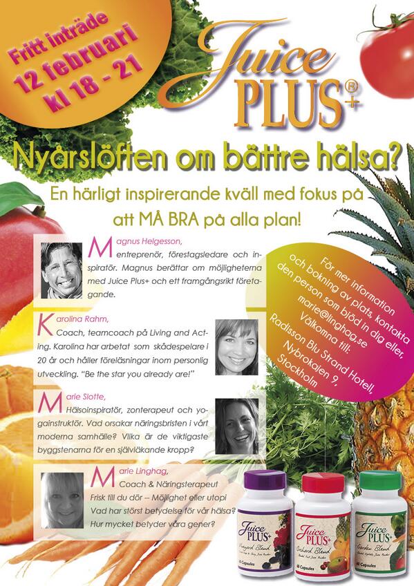 LinghagMarie's tweet photo. Juice Plus+!! Det bästa från frukt grönsaker och bär, direkt till dina celler! Strand Hotell 12 feb 18-21! Fri entré! http://t.co/vpaYWARMhc
