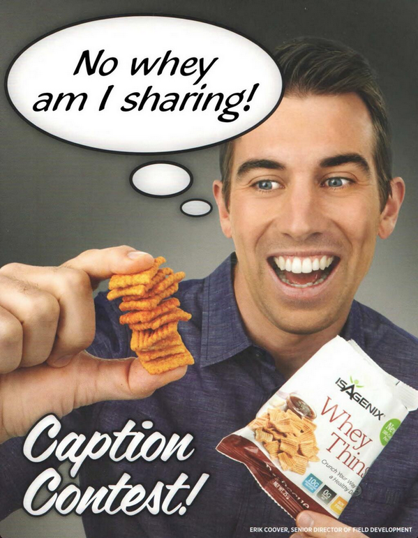 isagenix's tweet photo. Congratulations to our first #WheyThins Caption Contest winner @RobinLewisSmart Look for this in your order to enter: http://t.co/BafOIP9YAa