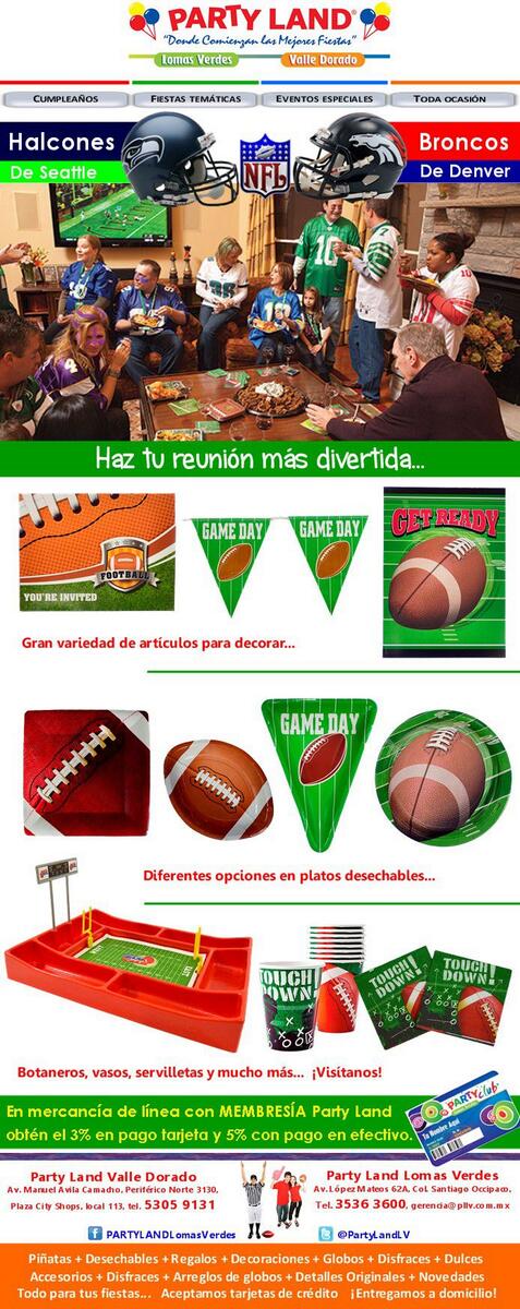 PartyLandLV's tweet photo. Encuentra gran variedad de artículos para decorar y apoya a tu equipo favorito en este #SuperBowlXLVIII @SateliteRT http://t.co/O1FsymVypK