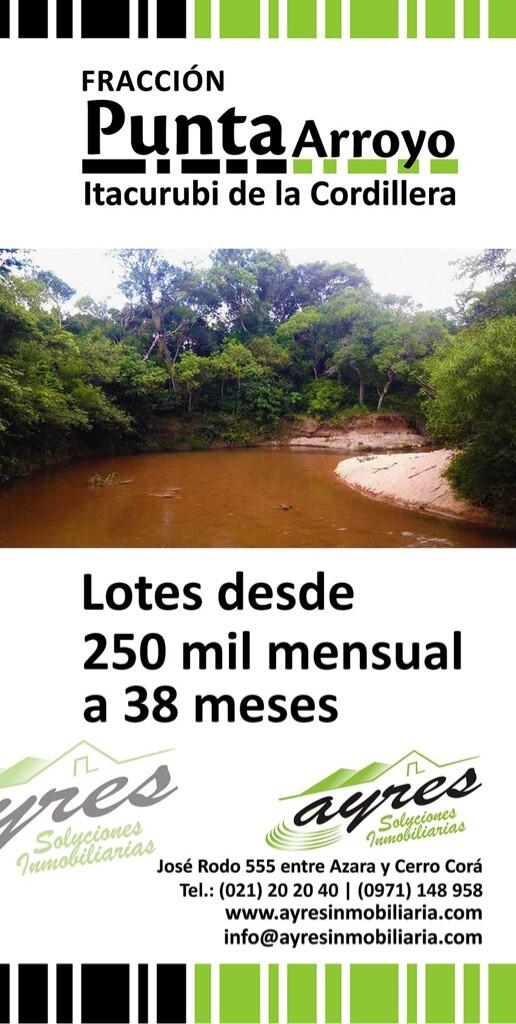 ayresinmo's tweet photo. Punta Arroyo lotes económicos a 38 meses en Itacurubi de la Cordillera. Cuotas desde Gs. 250.000.- http://t.co/TSWCQVqdKG