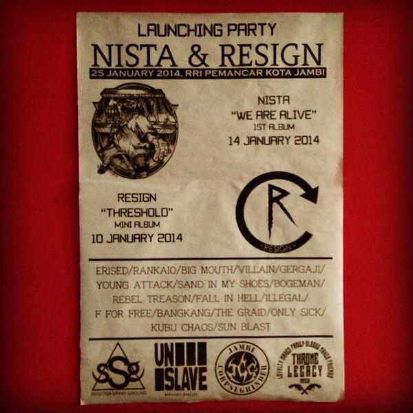 Mari menjadi bagian dari pesta perilisan album <a href="/NistaHC/">NISTA HARDCORE</a> dan <a href="/ResignTweet/">Resign</a> HARI INI di RRI Pemancar. Be there!