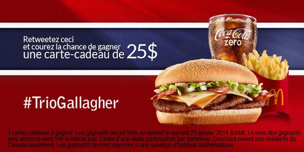 McDoCanada's tweet photo. CONCOURS | RT ceci et suivez-nous pour participer. Tous les détails dans la photo. Bon match! #TrioGallagher http://t.co/sNglwcdiNm