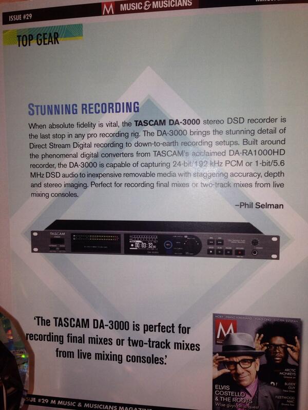 TASCAMpro's tweet photo. Thanks @mmusicmag for the awesome write-up and #award #DA3000 @NAMMShow #TopGear http://t.co/drMPIEEFbh