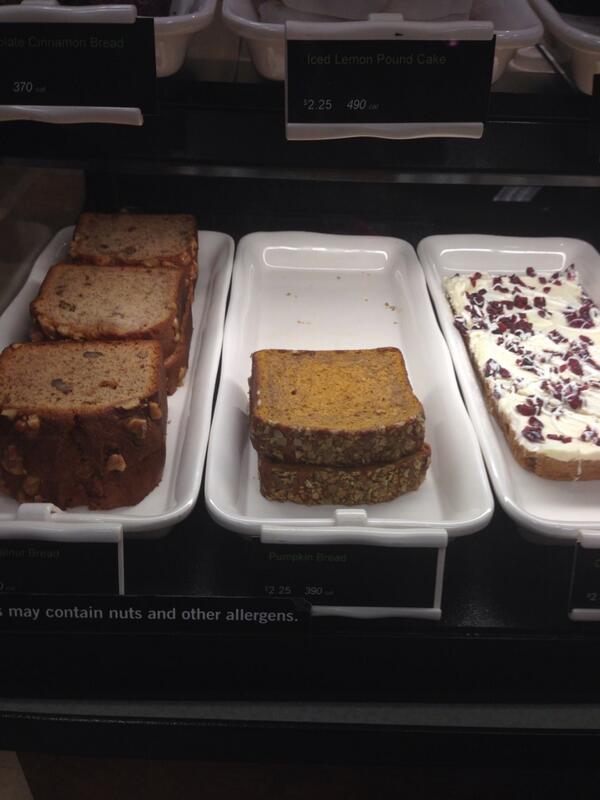 janewells's tweet photo. Starbucks inside Von's has the old school snacks. Pumpkin bread! http://t.co/H7SrMv2SDa