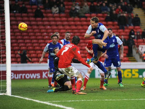 IpswichTown's tweet photo. ACTION SHOT: @Cberra1985 bundles the ball home to score for Town and spark a superb comeback from the Blues #ITFC http://t.co/bQOl8Gc9Rh