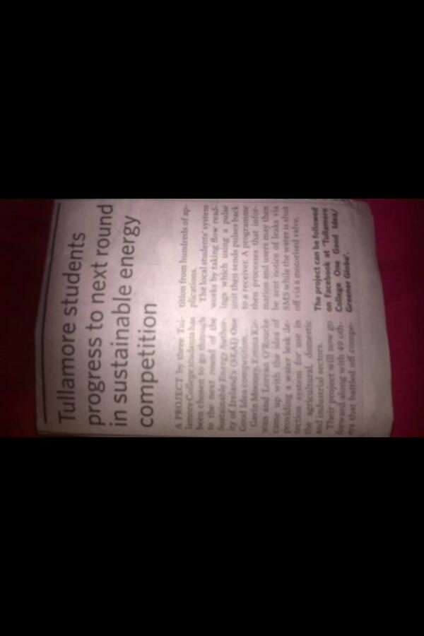 TCOneGoodIdea's tweet photo. Article in the Offaly Independent this week about Tullamore Colleges one good idea team. #onegoodidea http://t.co/vXclN11rIV