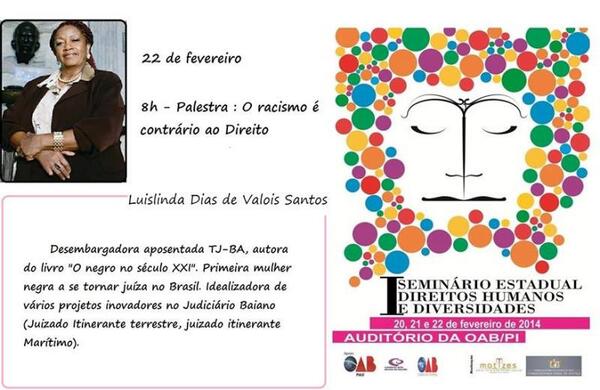grupomatizes's tweet photo. Palestra imperdível. A ministrante é a Des. Luislinda Valois, primeira mulher negra a ingressar na magistratura http://t.co/j1tceVGVSZ