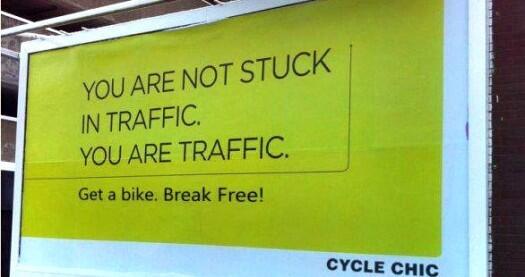 BrentToderian's tweet photo. "You aren't stuck in traffic. You are traffic." Make active transport inviting. Change traffic. http://t.co/WgUw6DvY9U #Walk21Sydney