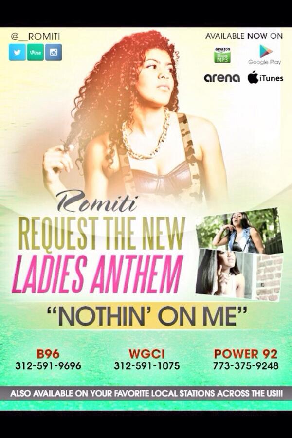 itsHeadAcheBaby's tweet photo. CALL &amp; REQUEST @__romiti "Nothing On Me" ! @WGCI @Power92Chicago http://t.co/P6X3OBuIkV