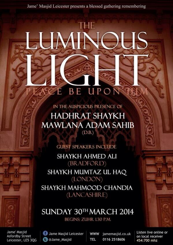 kalimatalhikm's tweet image. #luminouslight #jamemasjid #hadratmolanaadamsahibdb
March2014
Don't miss!