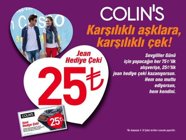 colins's tweet image. Colin’s’ten karşılıklı aşklara karşılıklı çek! Sevgililer Günü’ne özel 75 TL alışverişe 25 TL hediye! #karşılıklıaşk