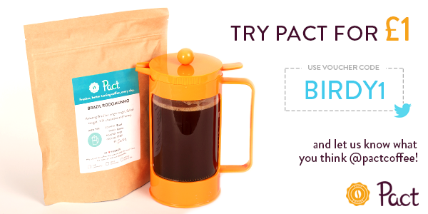 pactcoffee's tweet photo. Delicious, freshly-roasted coffee from Pact. Try your 1st bag for £1 (80% off) w/ code BIRDY1: http://t.co/aeEYtzXMdB http://t.co/W8DqHha9YG