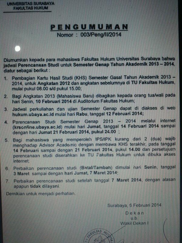 dpm_fhubaya's tweet photo. “@xiulishirley: @bemfhubaya @dpm_fhubaya ini pengumuman terbaru input krs nya http://t.co/T2Rp8OEaRB”