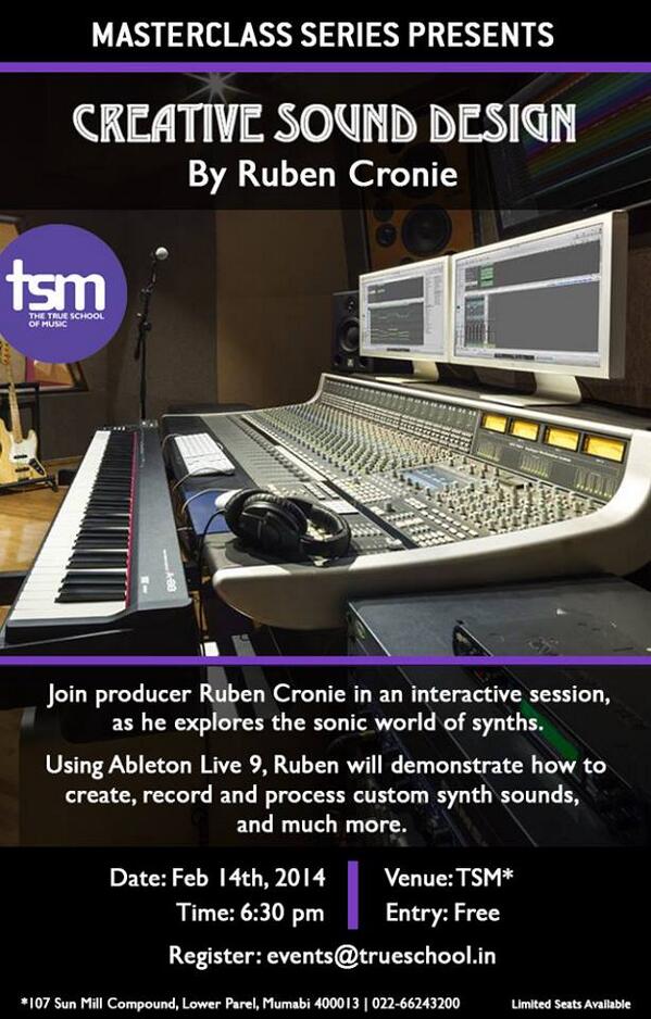 TrueSchoolMusic's tweet image. #MasterclassAlert
Creative Sound Design,Explore the sonic world of synths!
14 Feb||6:30||FREE
on.fb.me/1ex0y9Y