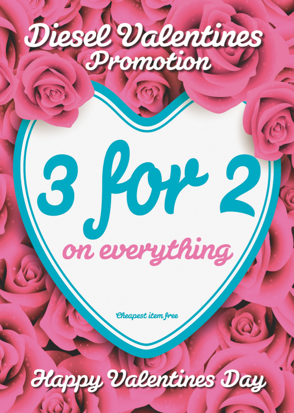Crescent_SC's tweet photo. To celebrate Valentine's Day @DIESEL has 3 for 2 on everything til February 16th http://t.co/4TXhfn9xsp