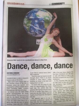 CSAperformance's tweet image. Well done @ShannonfWeir a @CSAperformance Graduate, fantastic article, Randburg Sun Newspaper, God Bless