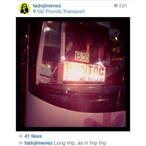 D_laurel's tweet image. :( RT @dearscarjames: 22 hours ago, Tado posted on Instagram that he has a long journey going to Bontoc.