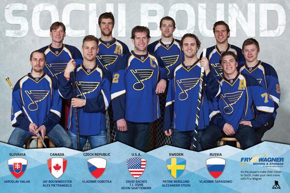 StLouisBlues's tweet photo. The first 5,000 fans at tomorrow's game will receive this Sochi Bound poster courtesy of Fry-Wagner. #stlblues http://t.co/ygBgAC9oP6