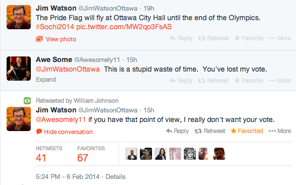 I like my mayor <a href="/JimWatsonOttawa/">Jim Watson</a>. People everywhere need to stand up against those who put two spaces after a period.