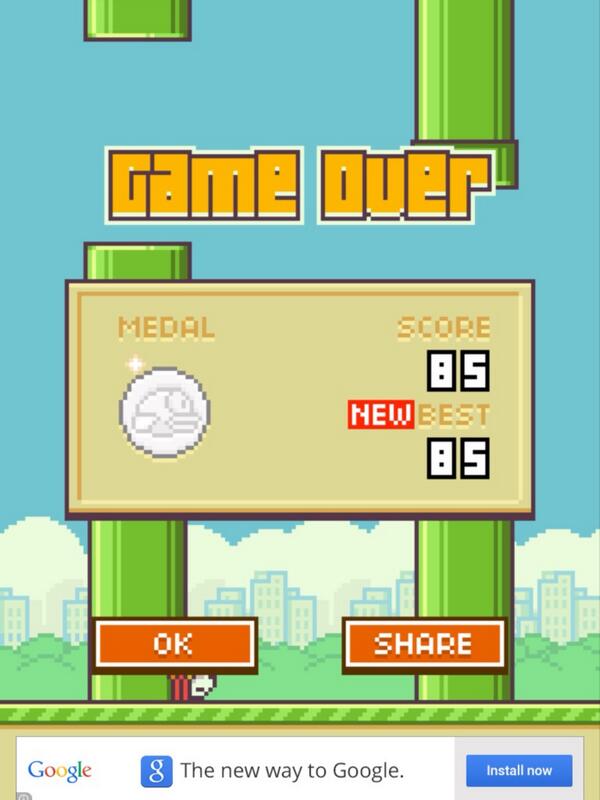 Derk_ruzzi's tweet photo. @ryderfm #flappybird #winning http://t.co/8VM5dYEMMV