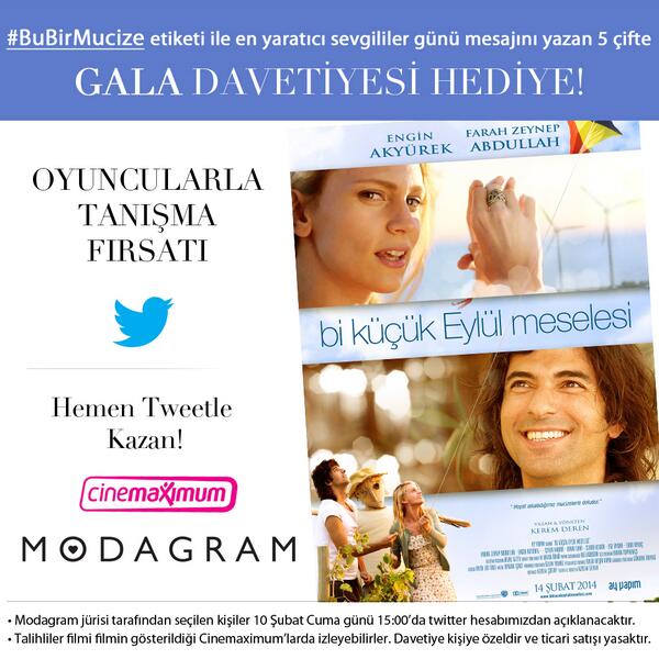 modagram's tweet image. ✰ #BuBirMucize etiketli en yaratıcı tweeti at #BiKüçükEylülMeselesi Galasına davetiyeyi kazan! goo.gl/x7vF2W