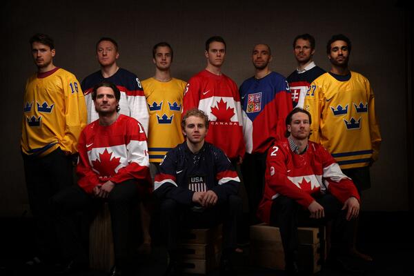 chicagotribune's tweet photo. The ten Blackhawks headed to Sochi struck a pose for @ChiTribPhoto. See the pictures here: http://t.co/Rmu0ExazlU http://t.co/316BIO44OA