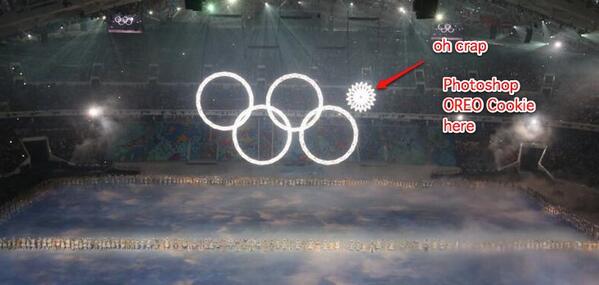 gariphic's tweet image. I'm sure #OREO is watching Olympic ceremony carefully, ready to step in at anytime. #RingFail