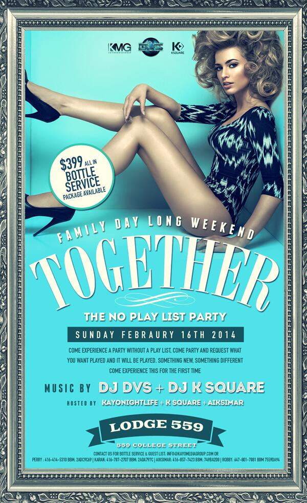 Suhaag's tweet photo. Come out to Lodge 559 for the no playlist party on Feb 16 at 559 College Street! @KayoMediaGroup #toronto #familyday http://t.co/Au87l1fyKY