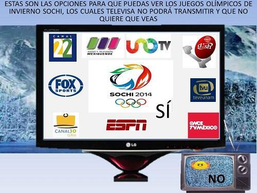 XesoMexicoSiPro's tweet photo. Es muy positivo que olimpiadas de #Sochi2014 sean transmitidas en canal digno como el 22 y no en la infame #Televisa. http://t.co/rNgFFjm6cy