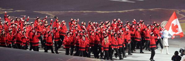 ow.ly/toCC5 <- #TeamCanada marches in to #Sochi2014 Opening Ceremony. #WeAreWinter