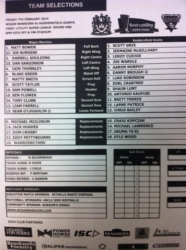 SuperLeague's tweet photo. Here's tonight's team sheets. #extraordinaryrugby #SuperLeague http://t.co/GgYuiwgOD9