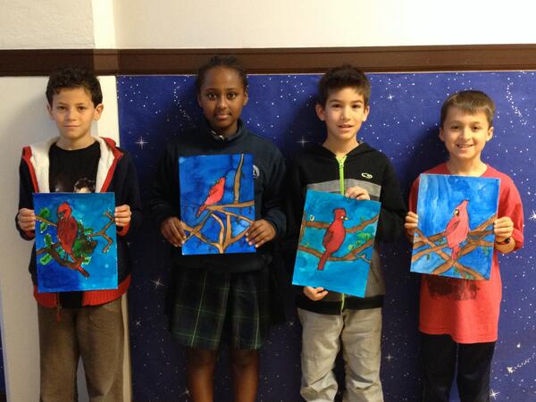 Mad4thGrade's tweet photo. Winter Cardinals: Sketching and painting with watercolors. http://t.co/NfX6ounUSA