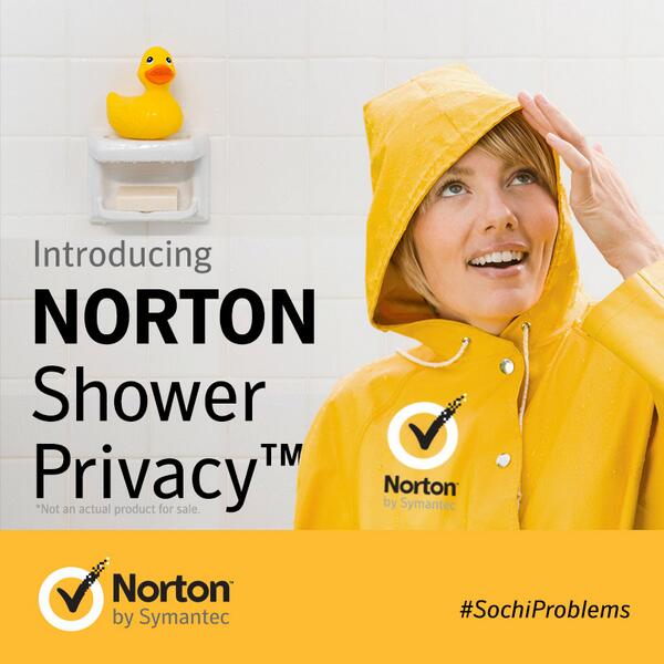 Norton's tweet photo. Is that rubber duck watching you? #SochiProblems, meet Norton Shower #Privacy http://t.co/Dr3t1Wsa9h