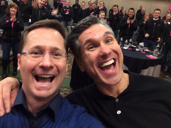pfrncs's tweet photo. Join T-Mobile! Our C-suite rocks the selfie! #bemagenta "@SievertMike: On stage w/ Jim Alling... http://t.co/WmKXbctui3”
