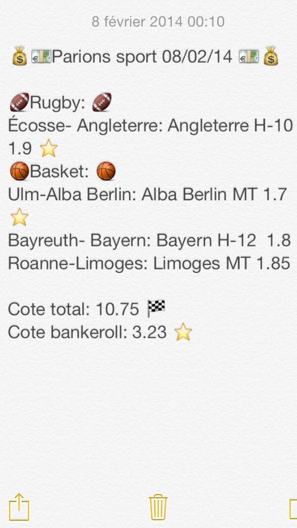 WPronos's tweet image. Pronostic 08/02/14
Début à 18h!
Cote: 10.75    Cote: 3.23
Mise: 5€          Mise: 20€
Gain: 53.75€🏁   Gain: 64,6€⭐️