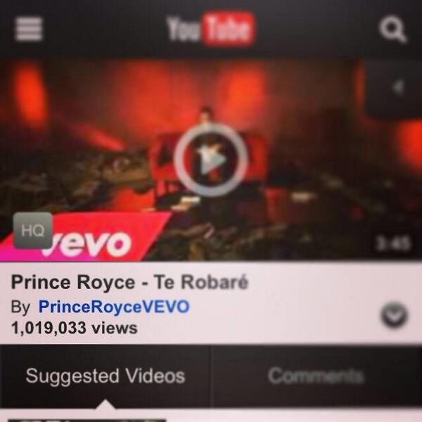babyfefa15's tweet photo. @PrinceRoyce we made it to 1MIL views on youtube #TeRobareMusicVideo yeah buddy #TeamRoyce we love you! http://t.co/iBg5v88264