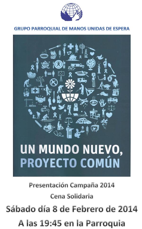 ManosEspera's tweet photo. Esta tarde a las 19:45 Presentación Campaña Manos Unidas y Cena Solidaria en la Parroquia. Te esperamos. Compártelo http://t.co/7MAWPLn828