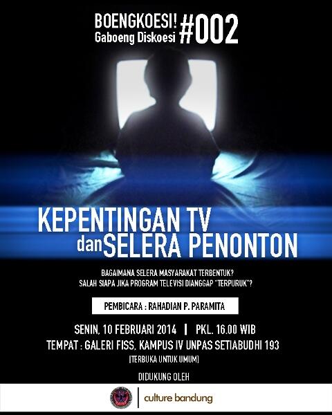 Halo <a href="/YAP_Institute/">YAP Institute</a>, bantu RT ya. Diskusi Kepentingan TV dan Selera Penonton: boengkoesi.blogspot.com/2014/02/rilis-… …  thanks. :)