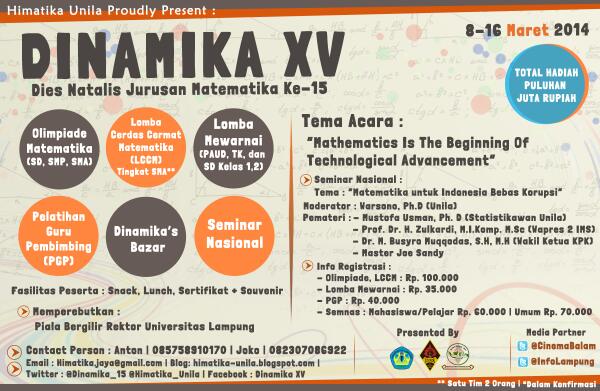 sinema911's tweet photo. Himatika Unila Proudly Present: @Dinamika_15, 8-16 Maret 2014 | Guest Star: Joe Sandy | CP:082307086922 COME JOIN US! http://t.co/foqAgC5Ow3
