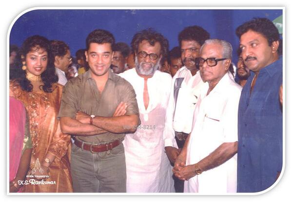rameshlaus's tweet photo. Here is a pic of #Superstar and #UlagaNayagan from #Muthu's launch.. #KSR http://t.co/DNM7BxaBIt