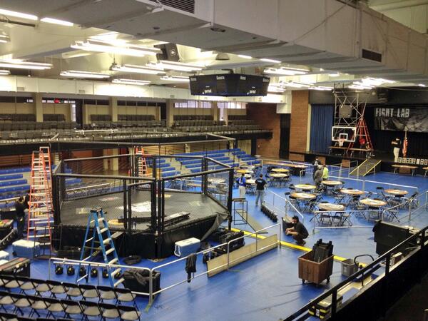 TomBakley's tweet photo. Set up in full swing for tonight's @FightLab #FightLab35 #MMA fights at Grady Cole Center http://t.co/SP5DgFUZgz