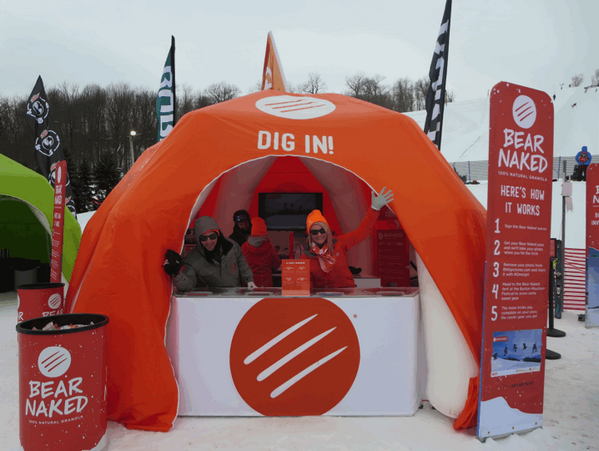 burtonsnowboard's tweet photo. Stoked to have the @LiveBearNaked crew fueling #burtonmtnfest at @strattonresort this weekend! #OneUpIt http://t.co/t0rcbjTvz4
