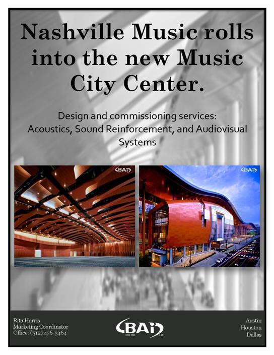 BAiAcousticsAV's tweet photo. Another Project Completed! Nashville opens their new $585 million convention center. @tvsdesign #MusicCityCenter http://t.co/sMJgnMi8jm