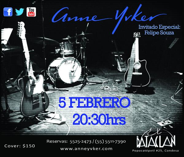 anneyvkermusic's tweet image. Ya estan listos? Anne Yvker en Bataclan 5 febrero Ahi los veo!! #MusicaNueva #PopFusion #ApoyaElTalentoIndependiente