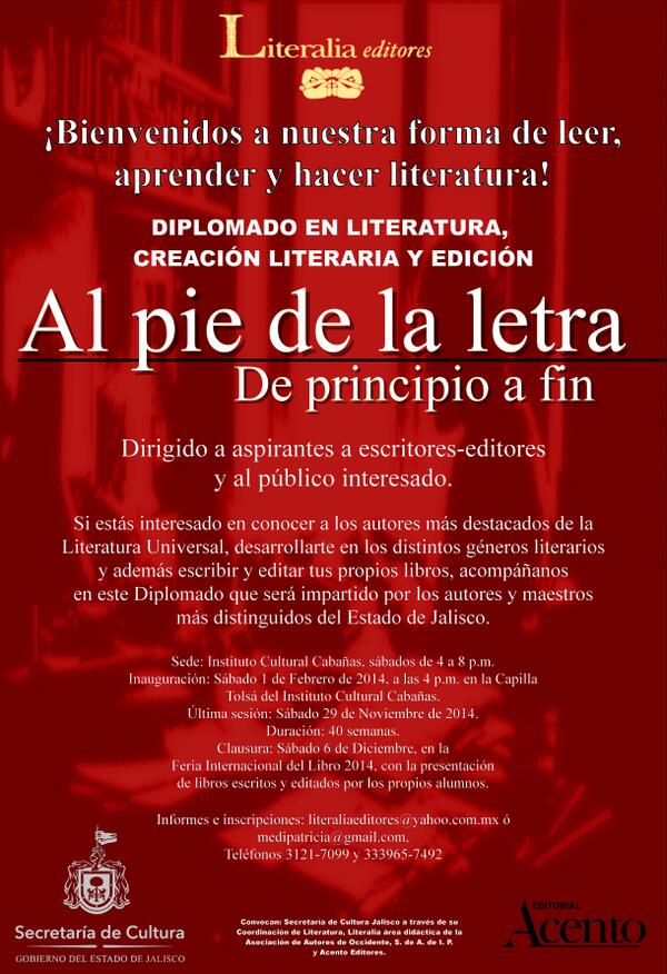EdLiteralia's tweet photo. ¡Gente! ¡Empezamos el sábado con el Diplomado en creación literaria! ¿Ya te apuntaste? http://t.co/ebKaD5LtCG