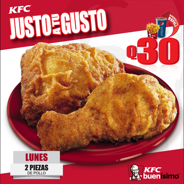 KFCGuatemala's tweet photo. Los #Lunes en KFC son de #JustoATuGusto nuestro buenísimo pollo ummmm. ¡Te esperamos! http://t.co/BB28CgzSx4